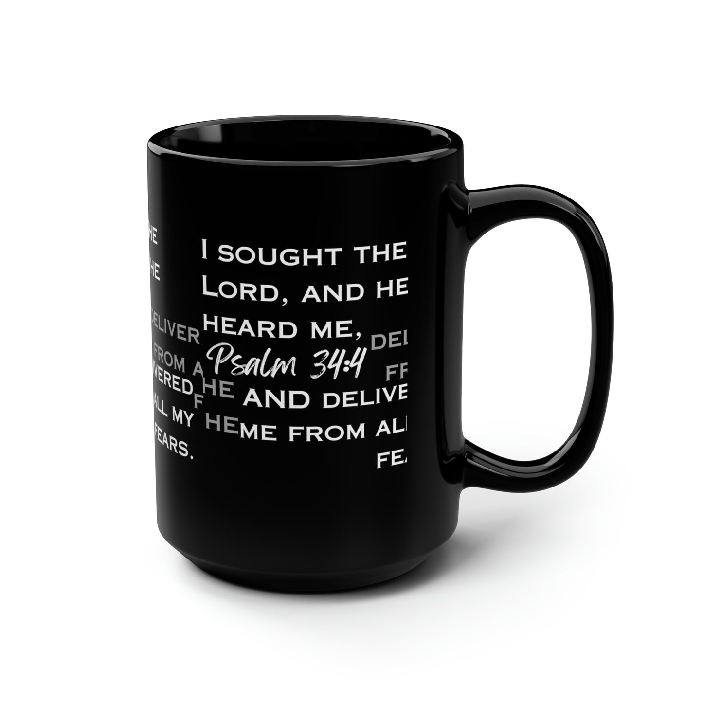I Sought the Lord Black Mug, 15oz