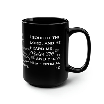 I Sought the Lord Black Mug, 15oz