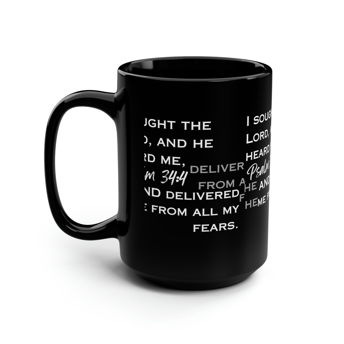 I Sought the Lord Black Mug, 15oz