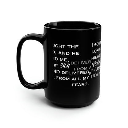I Sought the Lord Black Mug, 15oz