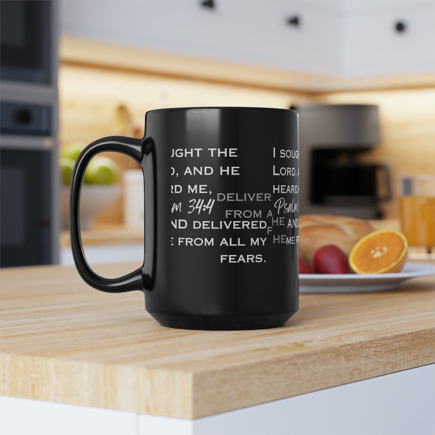 I Sought the Lord Black Mug, 15oz