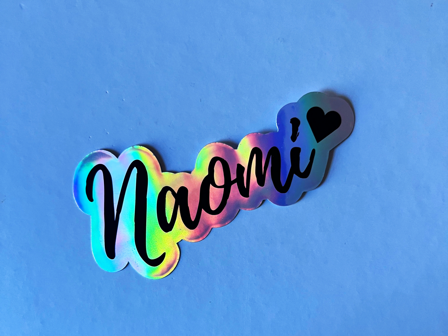 Naomi Kisses Name Holographic Vinyl Decal for Water Bottles, Laptop, Personalized Name Sticker for School Labels, Cute Tumbler Sticker, Custom Name