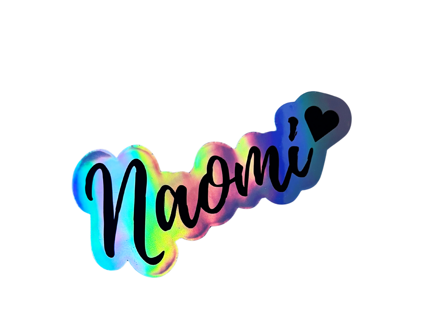 Naomi Kisses Name Holographic Vinyl Decal for Water Bottles, Laptop, Personalized Name Sticker for School Labels, Cute Tumbler Sticker, Custom Name