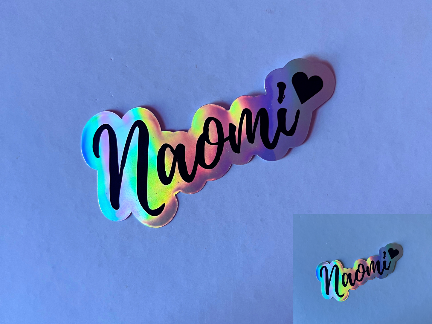 Naomi Kisses Name Holographic Vinyl Decal for Water Bottles, Laptop, Personalized Name Sticker for School Labels, Cute Tumbler Sticker, Custom Name
