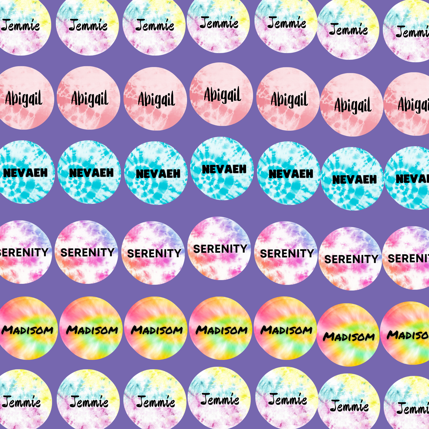Tie & Dye Label Name Stickers