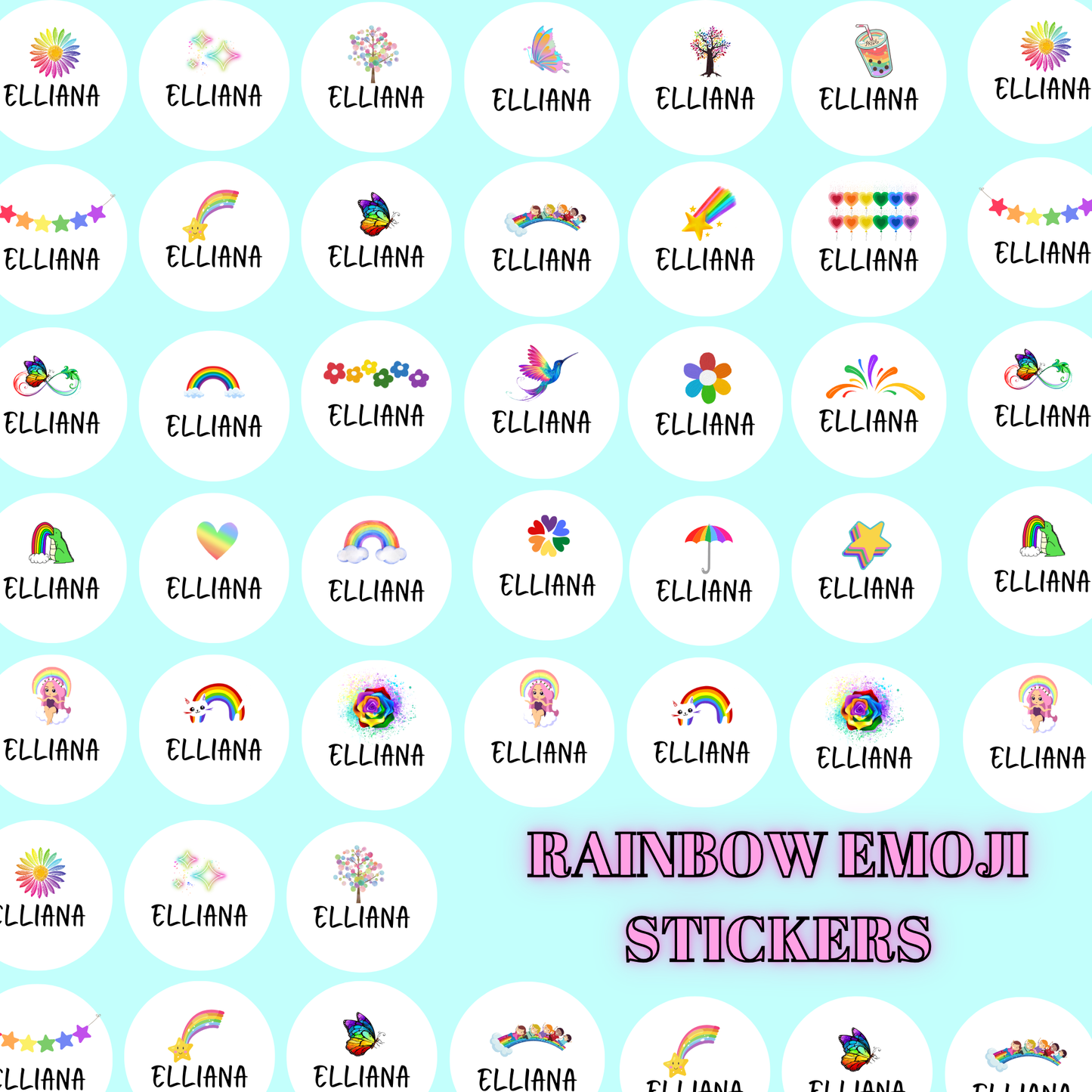 Rainbow Emoji Name Stickers