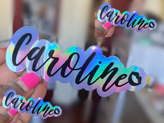 Caroline Heart  Holographic Name Vinyl Decal for Water Bottles, Laptop, Personalized Name Sticker for School Labels, Cute Tumbler Sticker, Custom Name