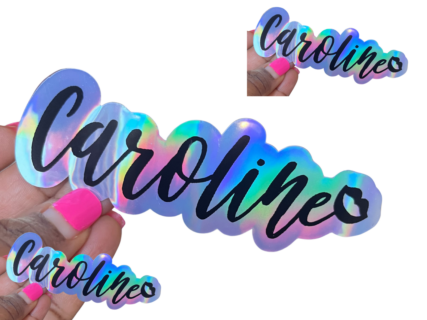 Caroline Heart  Holographic Name Vinyl Decal for Water Bottles, Laptop, Personalized Name Sticker for School Labels, Cute Tumbler Sticker, Custom Name