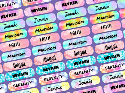 Tie & Dye Label Name Stickers