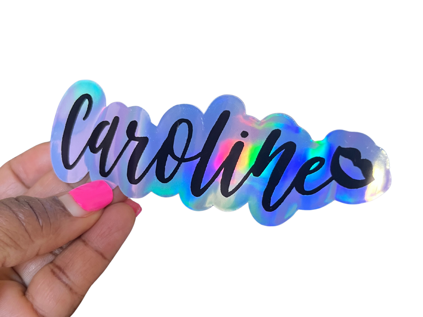 Caroline Heart  Holographic Name Vinyl Decal for Water Bottles, Laptop, Personalized Name Sticker for School Labels, Cute Tumbler Sticker, Custom Name