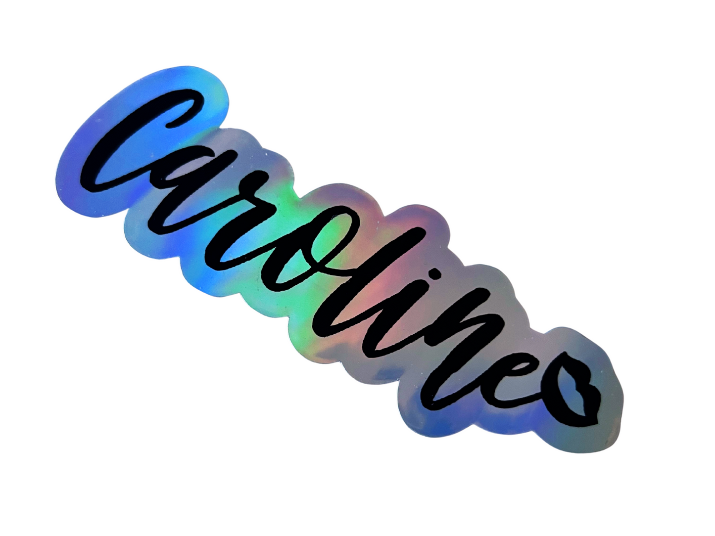 Caroline Heart  Holographic Name Vinyl Decal for Water Bottles, Laptop, Personalized Name Sticker for School Labels, Cute Tumbler Sticker, Custom Name