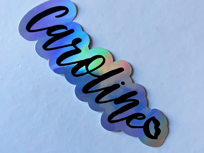 Caroline Heart  Holographic Name Vinyl Decal for Water Bottles, Laptop, Personalized Name Sticker for School Labels, Cute Tumbler Sticker, Custom Name