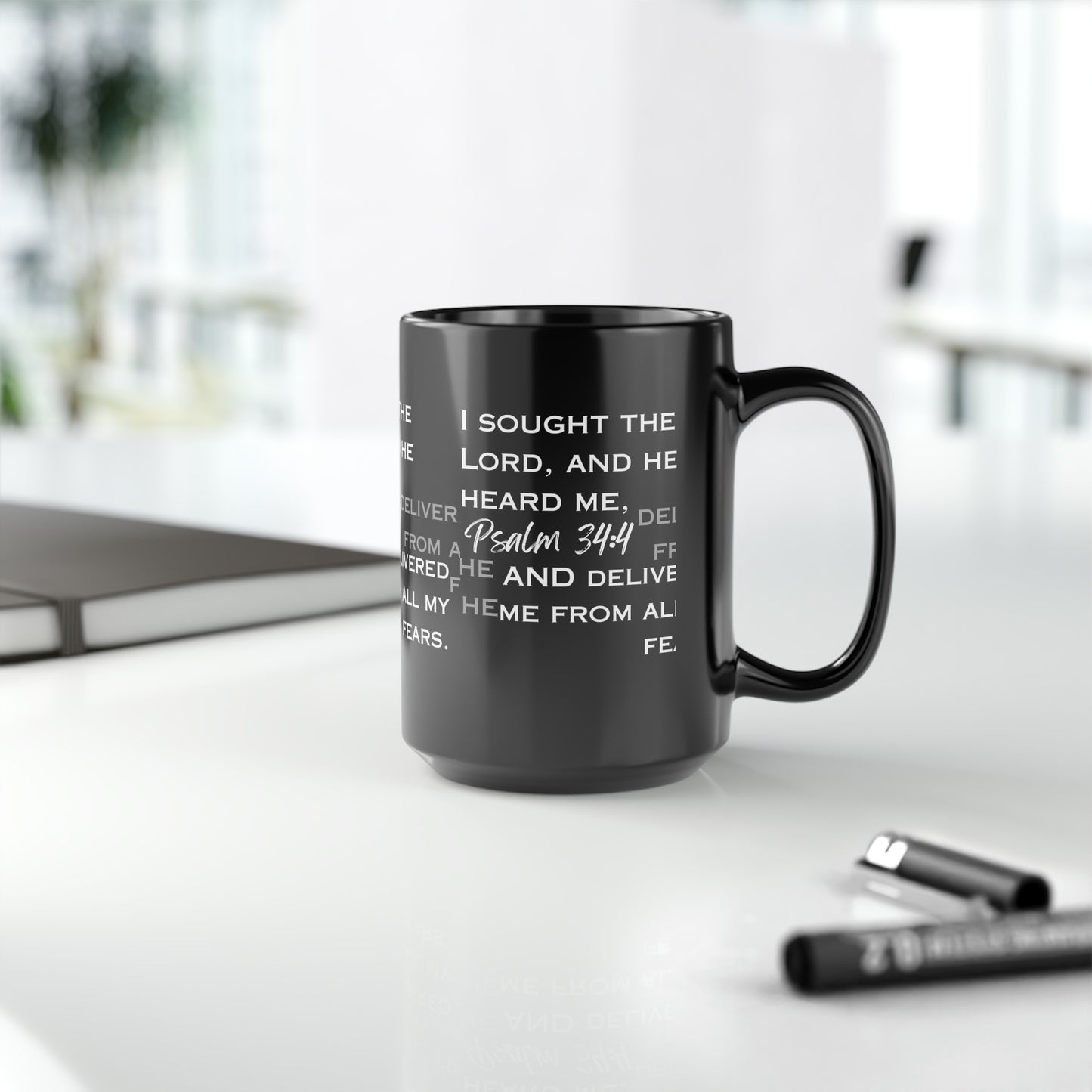 I Sought the Lord Black Mug, 15oz