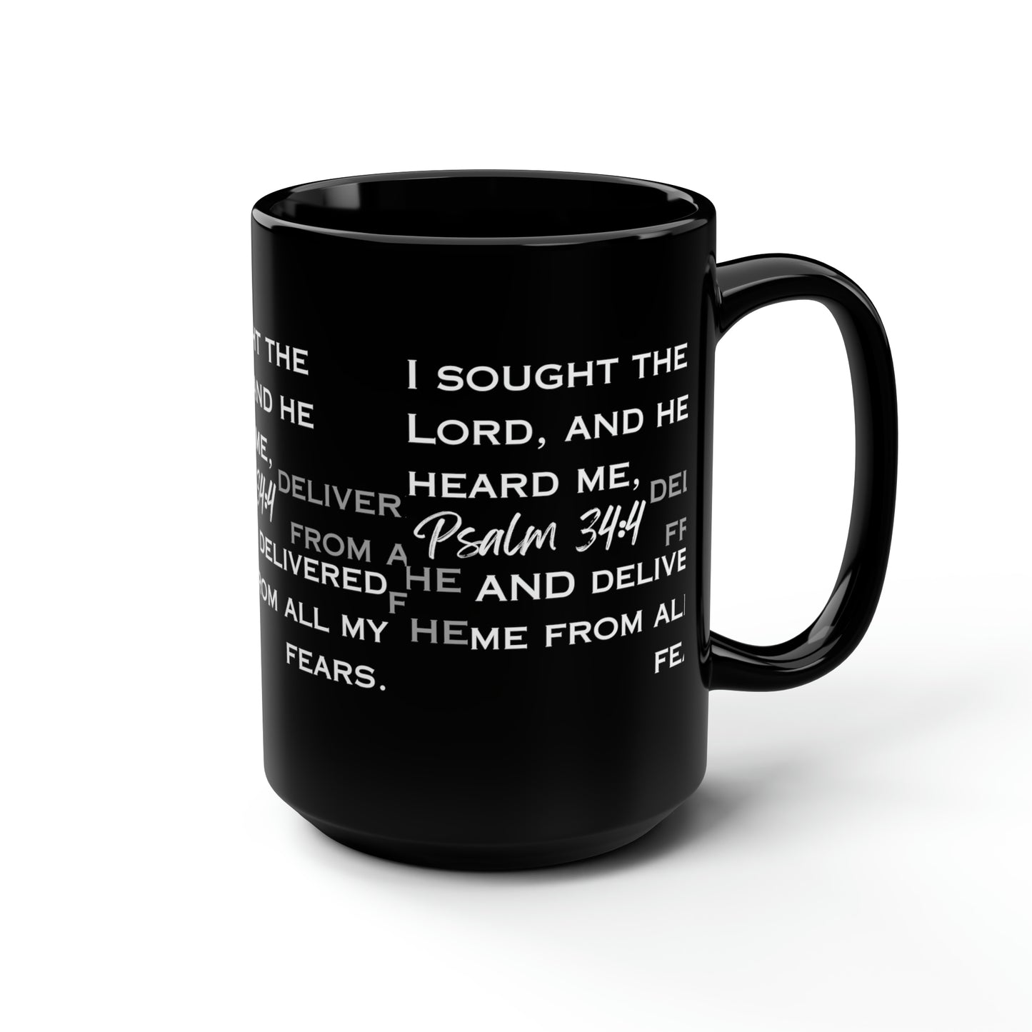 I Sought the Lord Black Mug, 15oz
