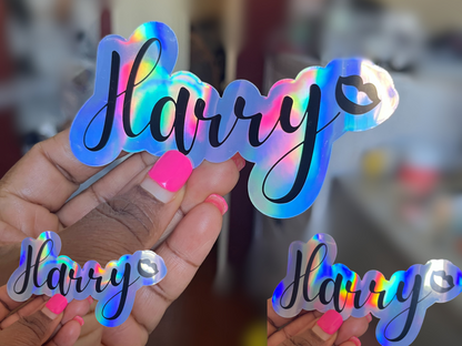 Naomi Kisses Name Holographic Vinyl Decal for Water Bottles, Laptop, Personalized Name Sticker for School Labels, Cute Tumbler Sticker, Custom Name