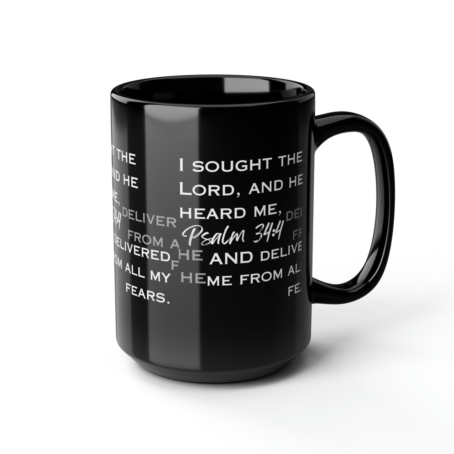 I Sought the Lord Black Mug, 15oz